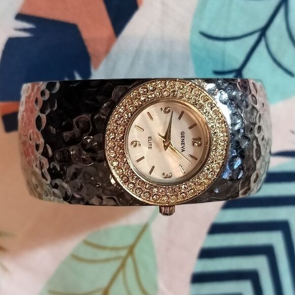 Geneva Elite Black and Silver Watch Bracelet - Picture 1 of 12